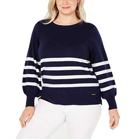 Michael Michael Kors Plus Size Striped Balloon Sleeve Sweater - Picture 2 of 2